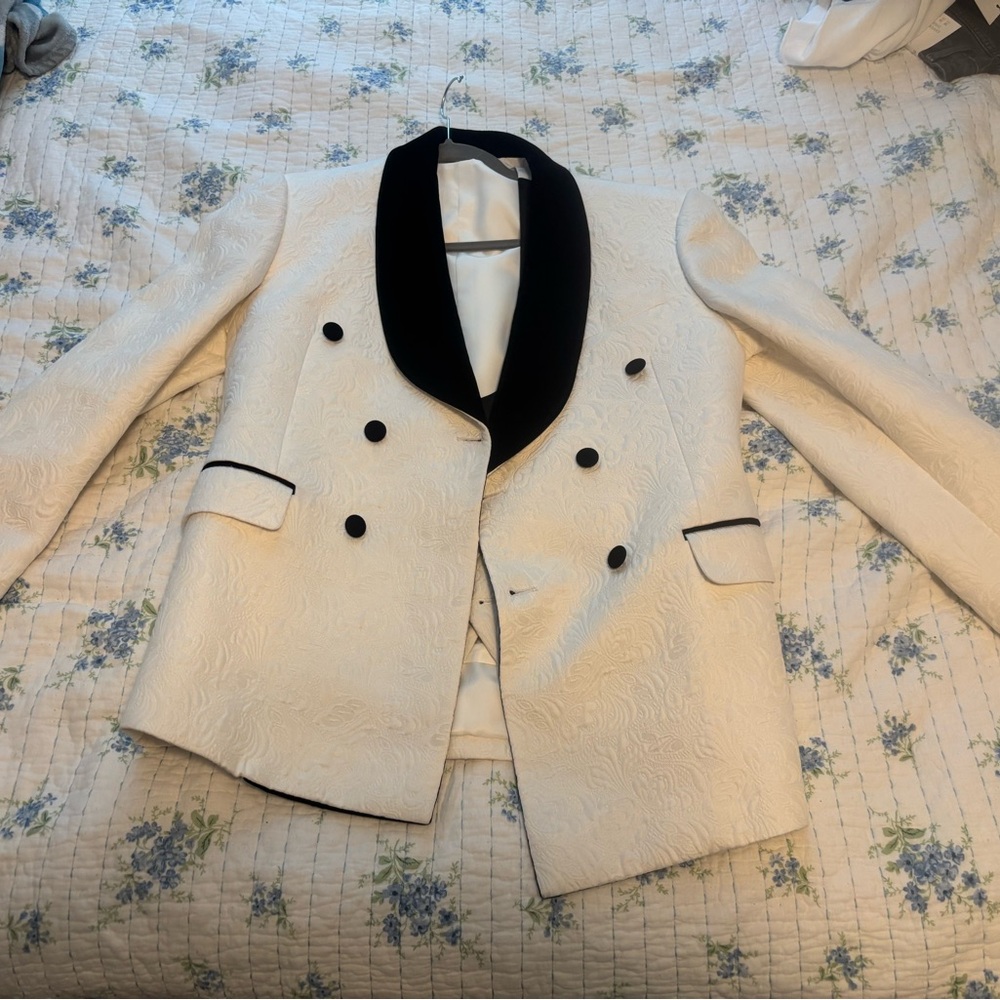 Comme des Garcons White and Black Blazer with Satin Lapels